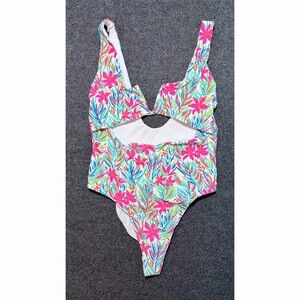 Bingo Surf One Piece Swimsuit Womens XL Tropical Floral V-Front Cutout